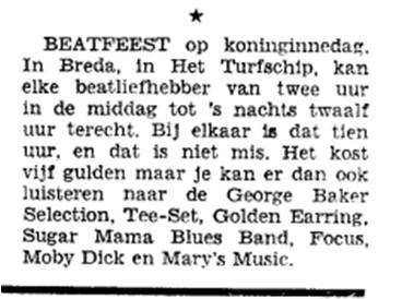 Golden Earring festival flyer Breda - Turfschip April 30, 1970